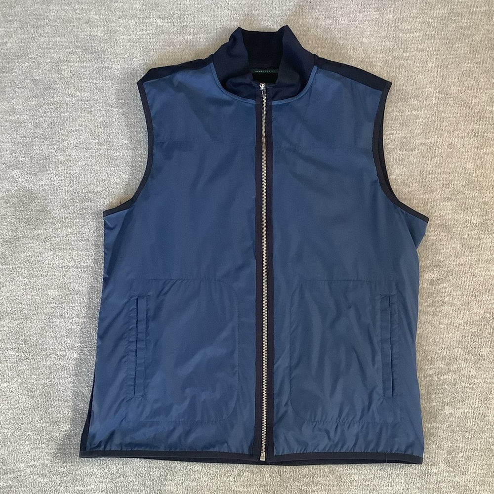 Perry Ellis 2-Tone Navy Sleeveless Zip-Up Vest Sz. L